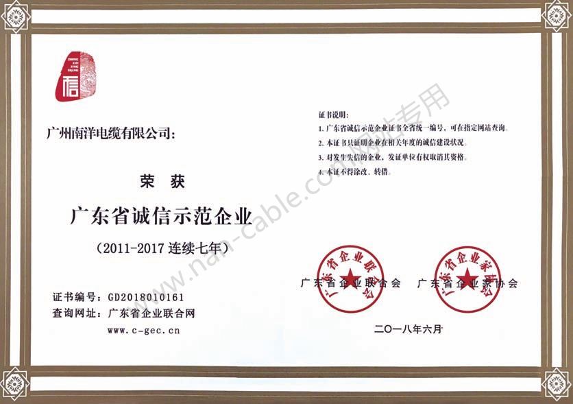 廣東省誠信示范企業(yè)證書