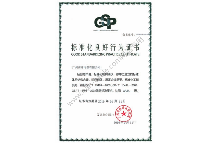 標準化良好行為證書