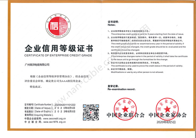 AAA企業(yè)信用等級證書