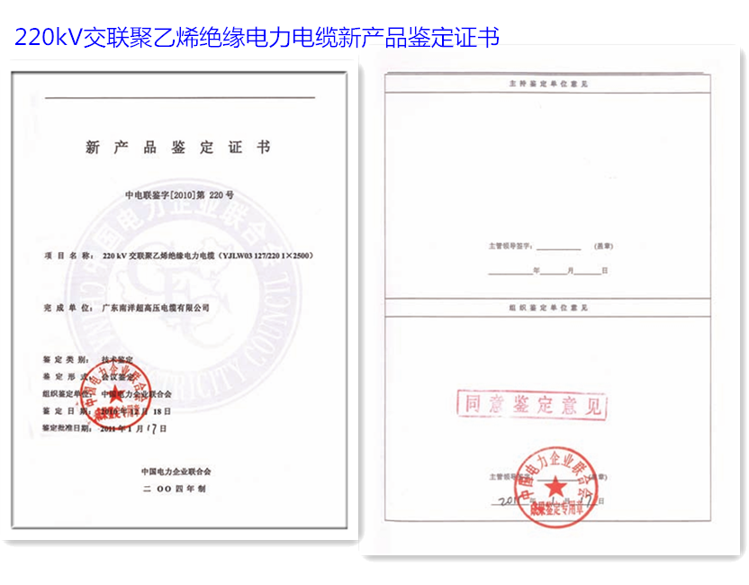 220kV交聯聚乙烯絕緣電力電纜新產品鑒定證書.png