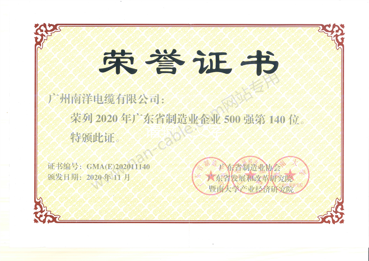 2020年廣東省制造業(yè)企業(yè)500強